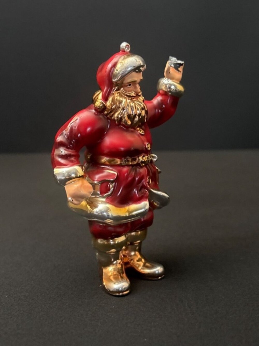 Santa Claus Christmas Vintage Ornament Red Gold Toned Glossy Belt Holiday Decor - Picture 5 of 13